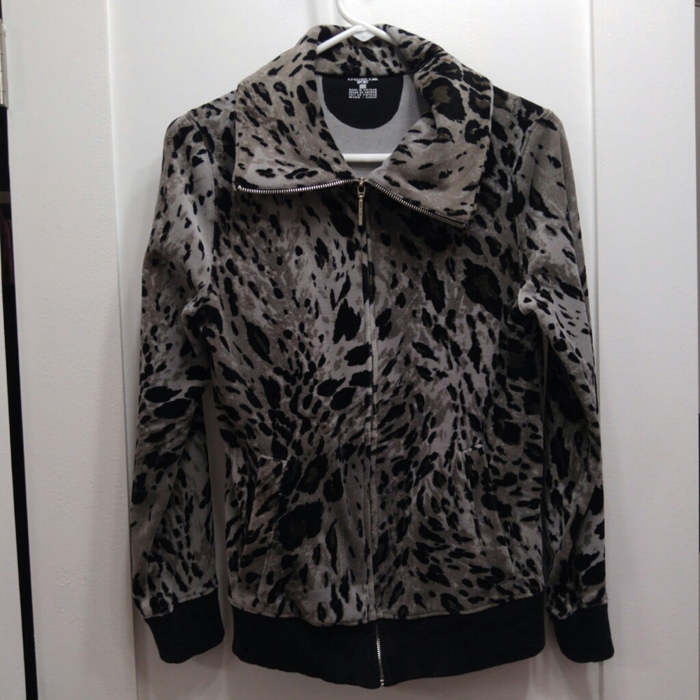 SOFT Velour Leopard Animal Print lots of Spots Athleisure Athletic Zipper Jacket
